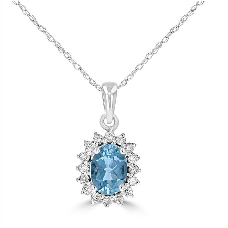 5X7MM OVAL AQUAMARINE HALO PENDANT (CHAIN NOT INCLUDED)