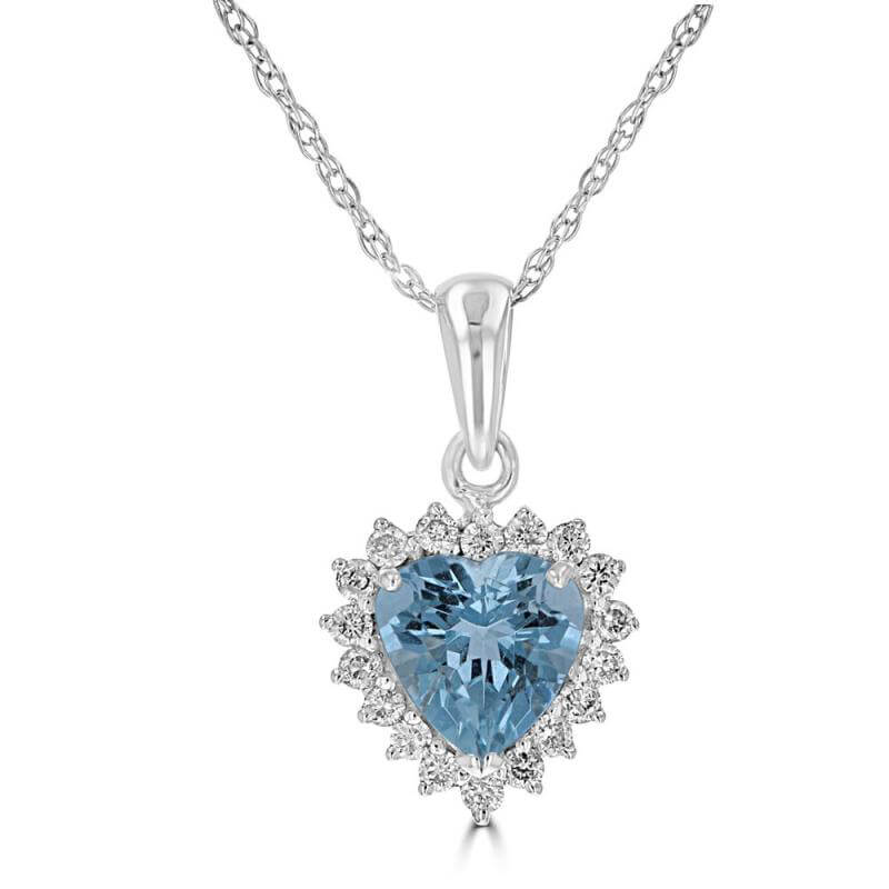 6MM HEART AQUAMARINE SURROUNDED BY DIAMOND PENDANT (CHAIN NOT INCLUDED)