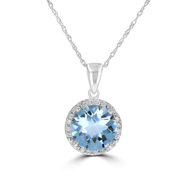 8.5MM ROUND AQUAMARINE HALO PENDANT (CHAIN NOT INCLUDED)