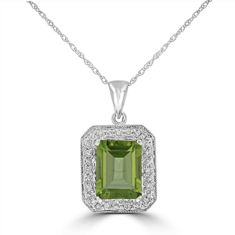 7X9 BAGUETTE PERIDOT & ROUND DIAMOND PENDANT (CHAIN NOT INCLUDED)