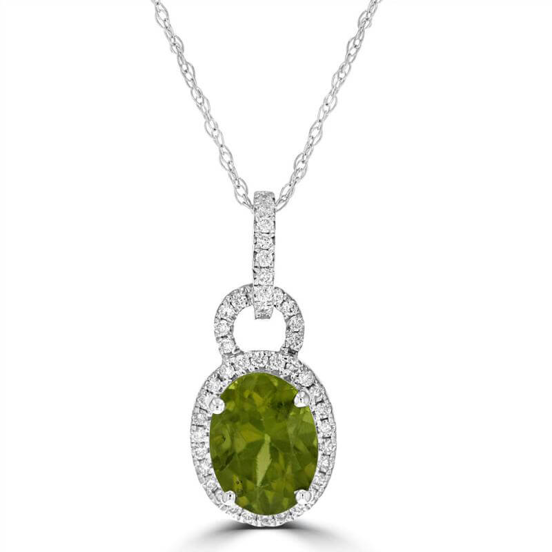 JCX392057: 6X8 OVAL PERIDOT HALO PENDANT (CHAIN NOT INCLUDED)