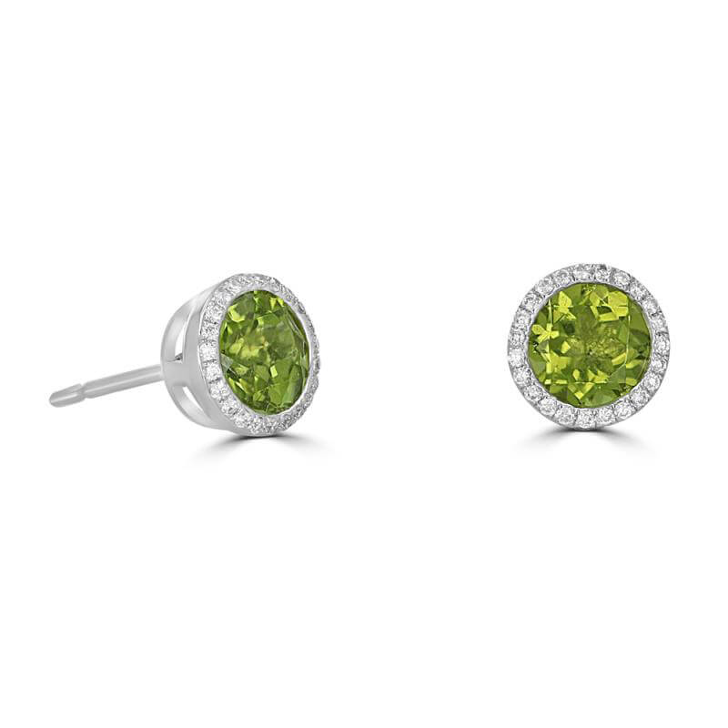 6MM ROUND PERIDOT SURROUNDED BY DIAMOND EARRINGS