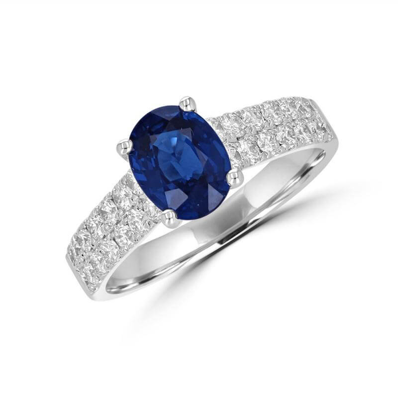 JCX392126: 6X8 OVAL SAPPHIRE AND TWO ROWS ROUND DIAMOND ON SHANK RING