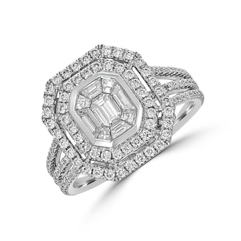 JCX392132: BAGUETTE EMERALD CUT SURROUNDED BY ROUND DIAMOND RING