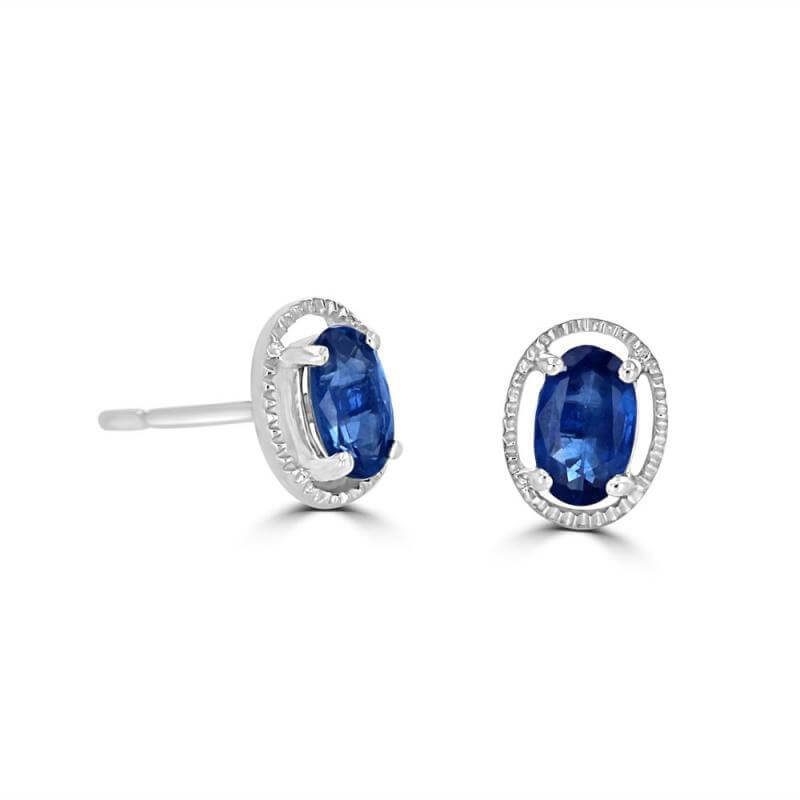3X4 OVAL SAPPHIRE WITH BEADED TRIM EARRINGS