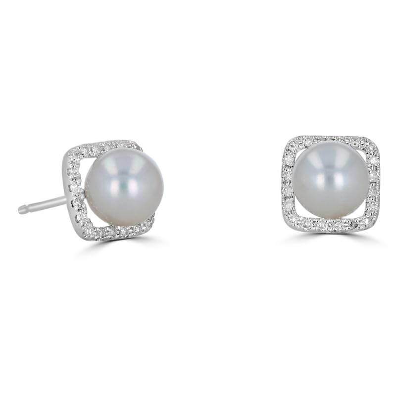 JCX392150: 6.5 - 6.8MM FRESHWATER PEARL SURROUNDED BY DIAMOND EARRING