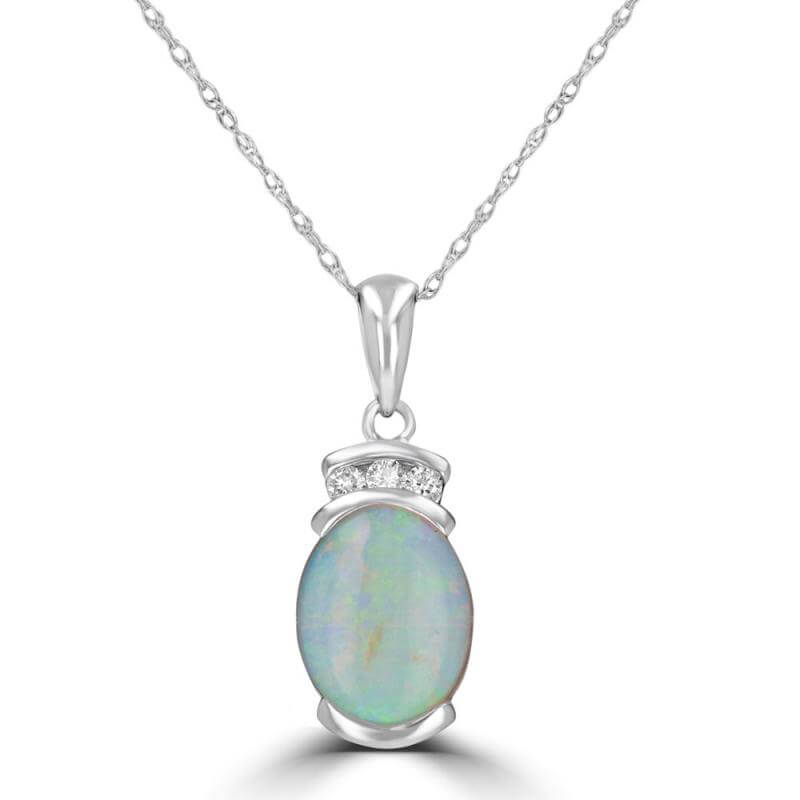 JCX392151: 8X10 OVAL OPAL & 3 ROUND DIAMOND CHANNEL PENDANT (CHAIN NOT INCLUDED)