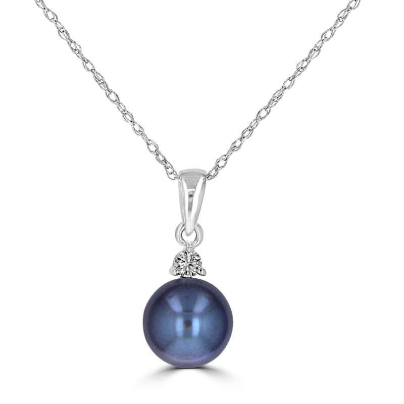 JCX392153: 7.00-7.30MM FRESHWATER BLACK PEARL W/ONE DIAMOND ON TOP PENDANT (CHAIN NOT INCLUDED)