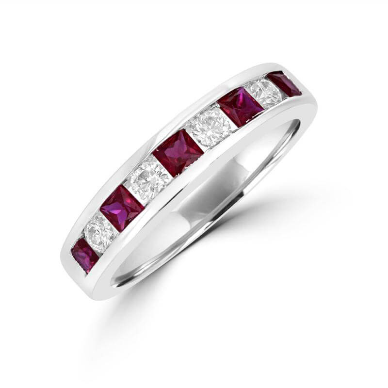 JCX392156: SQUARE RUBY & ROUND DIAMOND CHANNEL BAND
