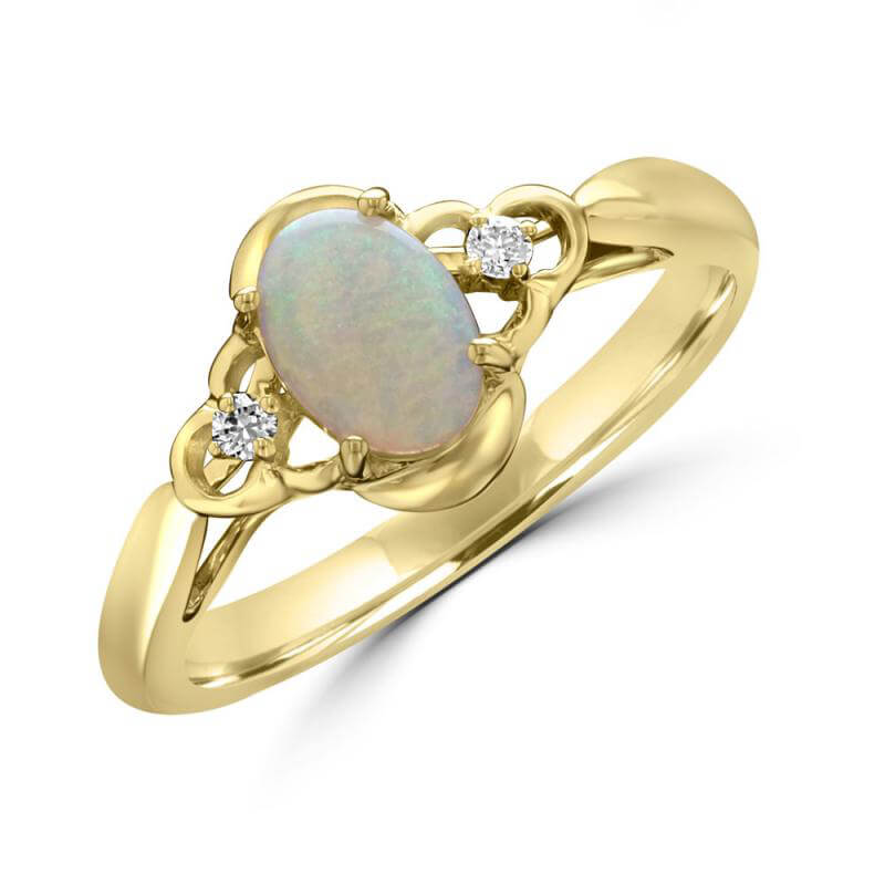JCX392166: 5X7 OVAL OPAL AND ONE DIAMOND EACH SIDE RING
