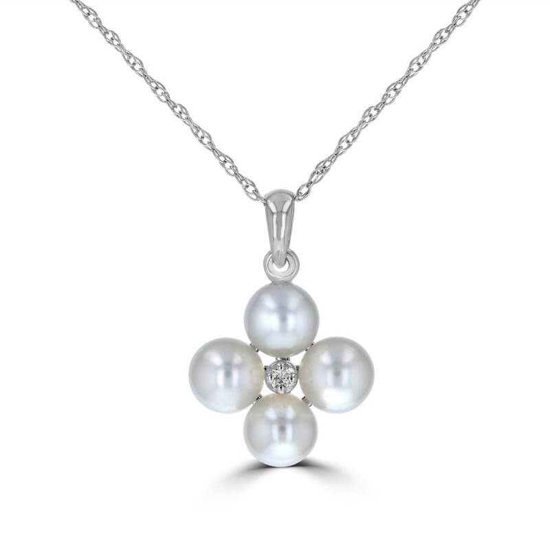 JCX392170: 4.60-4.80MM FOUR FRESHWATER PEARL W/ CENTER DIAMOND PENDANT (CHAIN NOT INCLUDED)