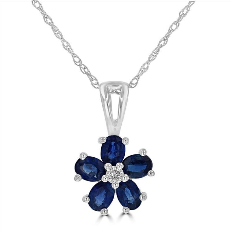 JCX392172: OVAL SAPPHIRE & ROUND DIAMOND FLOWER PENDANT (CHAIN NOT INCLUDED)