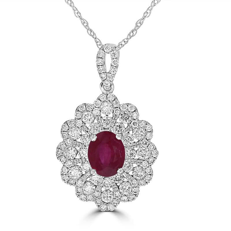 JCX392185: 4.5X5.5 OVAL RUBY SURROUNDED BY ROUND DIAMONDS PENDANT (CHAIN NOT INCLUDED)