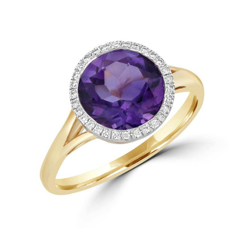JCX392191: 9MM ROUND AMETHYST SURROUNDED BY DIAMONDS RING