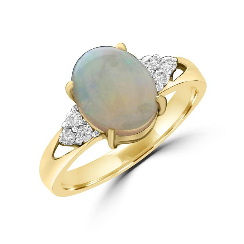 JCX392203: 8X10 OVAL OPAL AND THREE DIAMONDS EACH SIDE RING