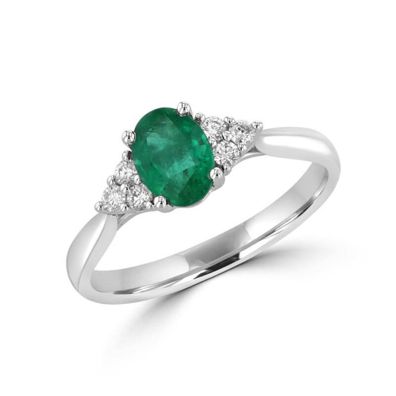 JCX392209: OVAL EMERALD WITH 3 ROUND DIAMONDS ON EACH SIDE RING