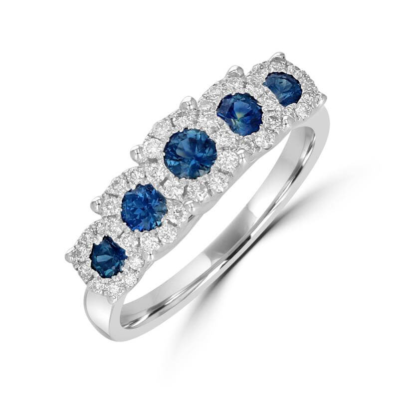 JCX392211: FIVE ROUND SAPPHIRES SURROUNDED BY DIAMONDS RING BAND