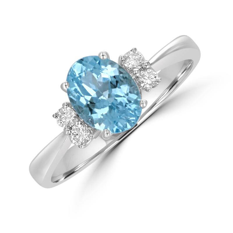 JCX392213: 6X8 OVAL AQUAMARINE AND TWO DIAMONDS ON EACH SIDE RING