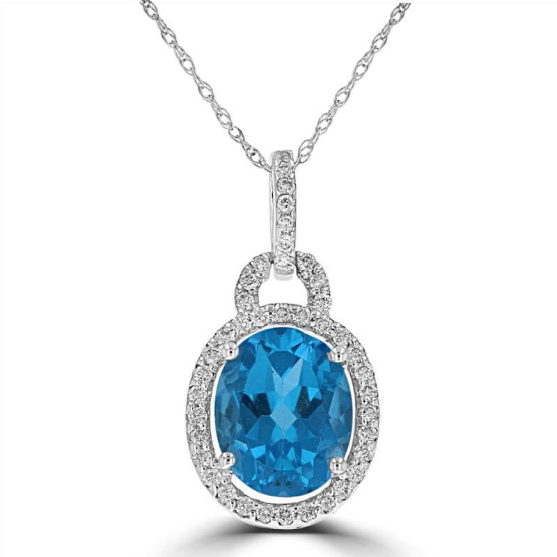 8X10 OVAL BLUE TOPAZ HALO PENDANT (CHAIN NOT INCLUDED)