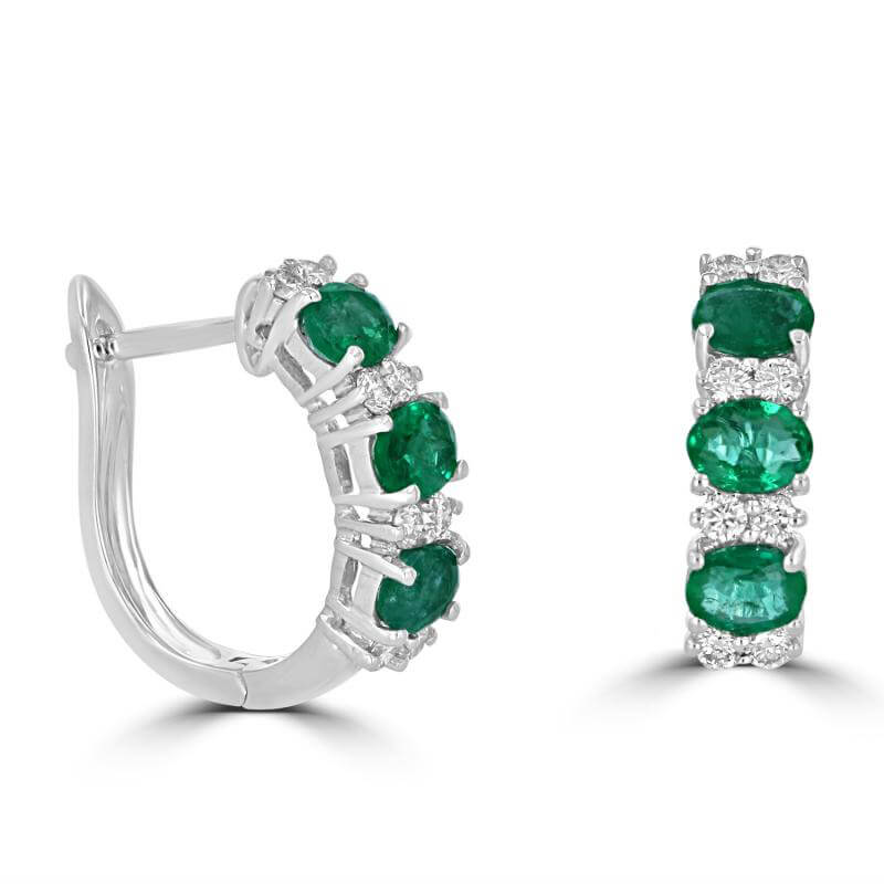JCX392235: OVAL EMERALD AND ROUND DIAMOND EARRINGS