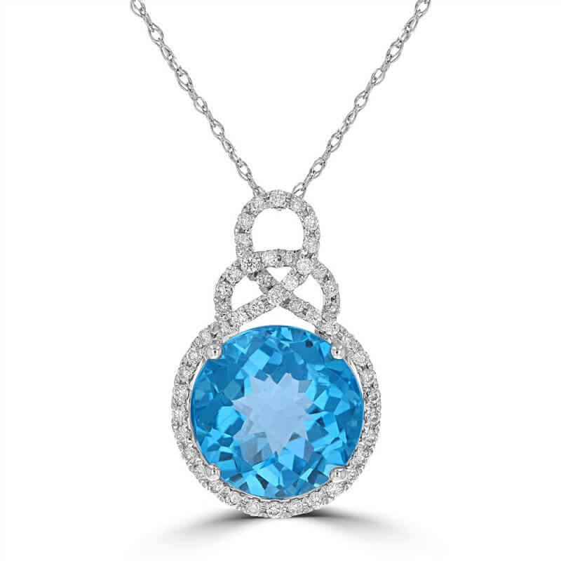 11MM ROUND CHECKERED BLUE TOPAZ HALO PENDANT (CHAIN NOT INCLUDED)