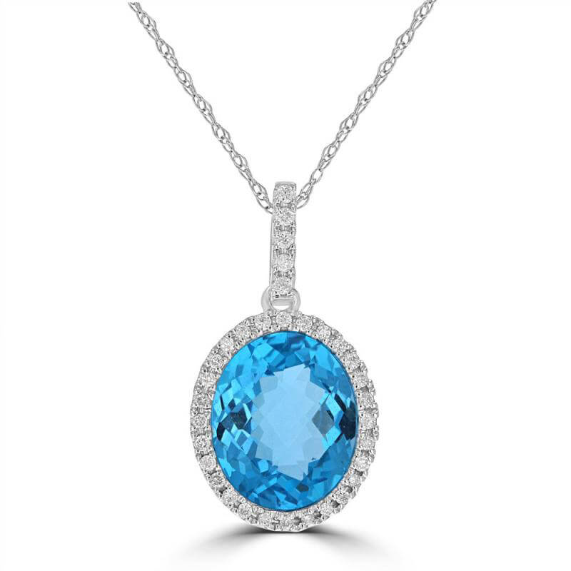 JCX392245: 9X11 OVAL CHECKERED BLUE TOPAZ HALO PENDANT (CHAIN NOT INCLUDED)