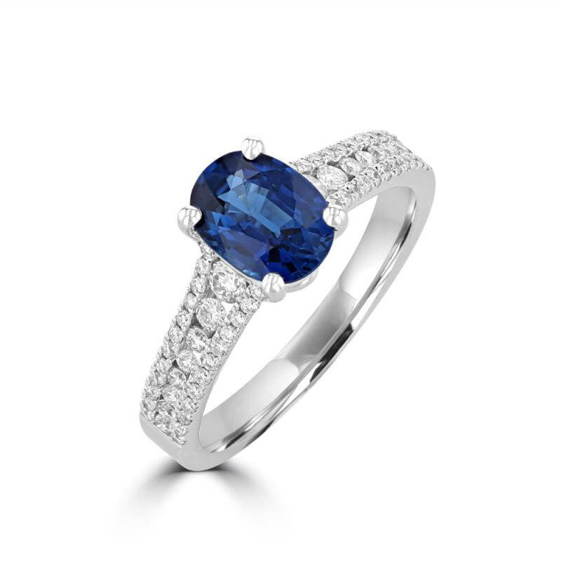 JCX392254: 6X8 OVAL SAPPHIRE AND ROUND DIAMONDS ON SHANK RING