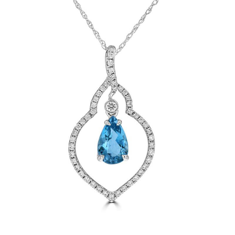 JCX392267: 5X8 PEAR AQUAMARINE WITH ROUND DIAMONDS PENDANT (CHAIN NOT INCLUDED)