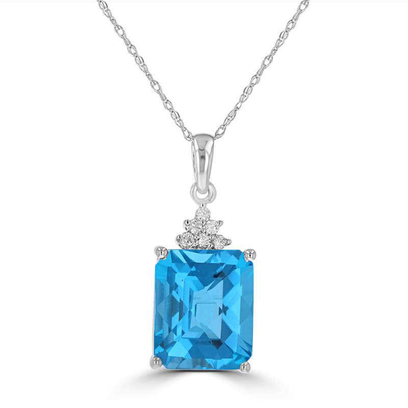 JCX392268: 9X11 CHECKERED BAGUETTE BLUE TOPAZ WITH SIX DIAMONDS ON TOP PENDANT (CHAIN NOT INCLUDED)