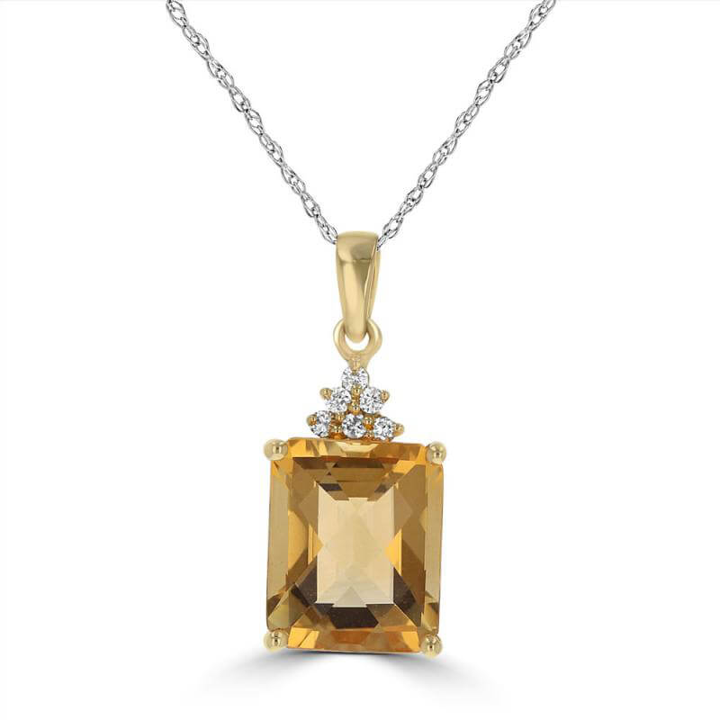 JCX392269: 9X11 CHECKERED BAGUETTE CITRINE WITH SIX ROUND DIAMONDS ON TOP PENDANT (CHAIN NOT INCLUDED)