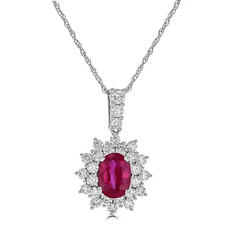 JCX392274: 5X7 OVAL RUBY SURROUNDED BY TWO ROW DIAMONDS PENDANT (CHAIN NOT INCLUDED)