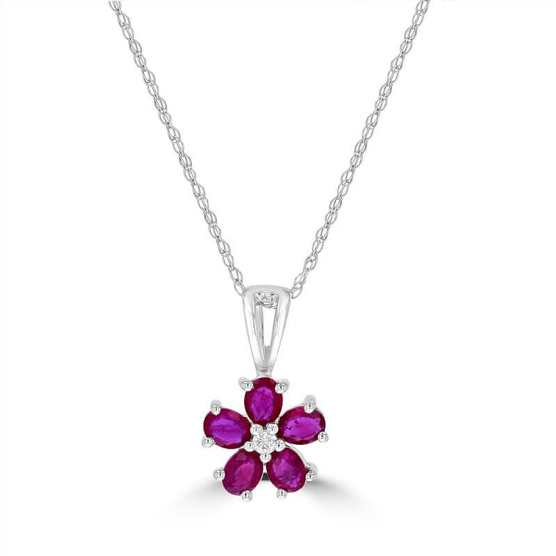 JCX392285: OVAL RUBY AND ROUND DIAMOND FLOWER PENDANT (CHAIN NOT INCLUDED)