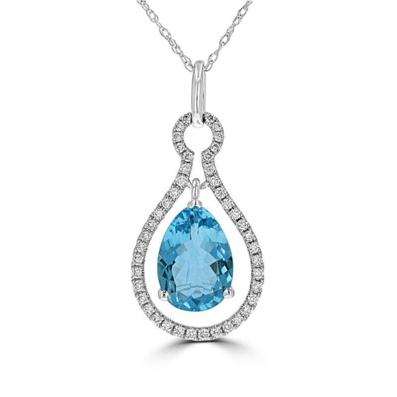 JCX392297: 8X11 PEAR AQUAMARINE AND ROUND DIAMONDS PENDANT (CHAIN NOT INCLUDED)