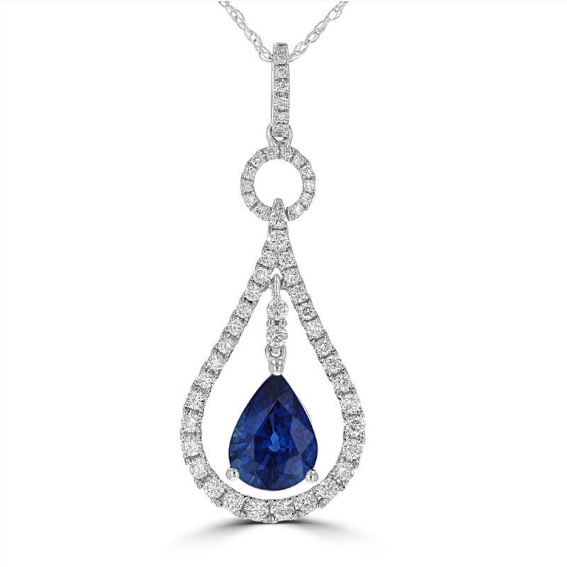 6X8 PEAR SAPPHIRE AND ROUND DIAMONDS PENDANT (CHAIN NOT INCLUDED)
