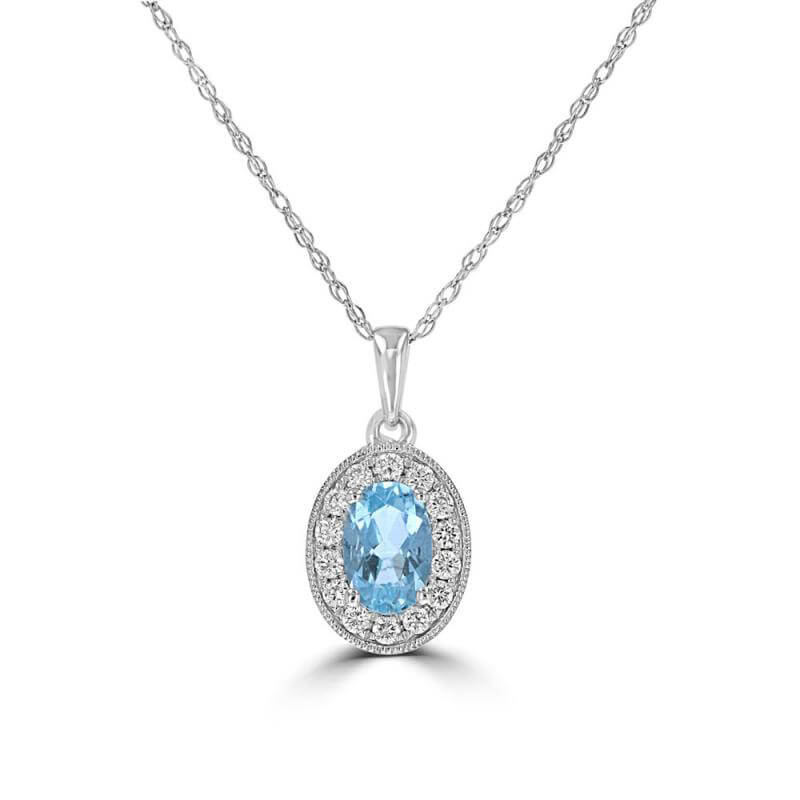 4X6 OVAL AQUAMARINE HALO PENDANT (CHAIN NOT INCLUDED)