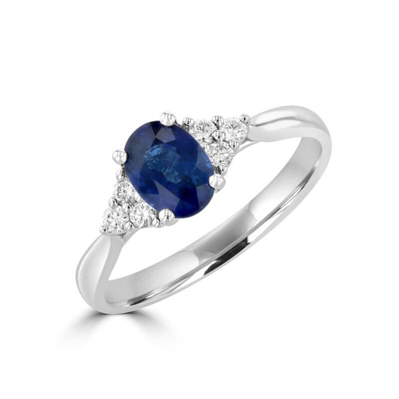 JCX392302: 5X7 OVAL SAPPHIRE WITH THREE DIAMONDS ON EACH SIDE RING
