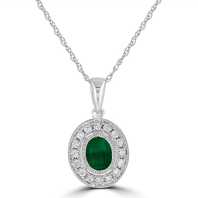 OVAL EMERALD BEZEL HALO PENDANT (CHAIN NOT INCLUDED)