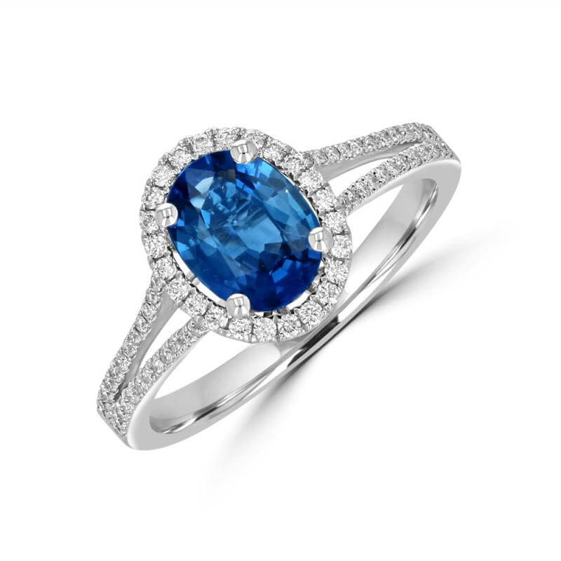 JCX392335: 6X8 OVAL SAPPHIRE HALO WITH TWO ROWS ROUND DIAMONDS ON SHANK RING