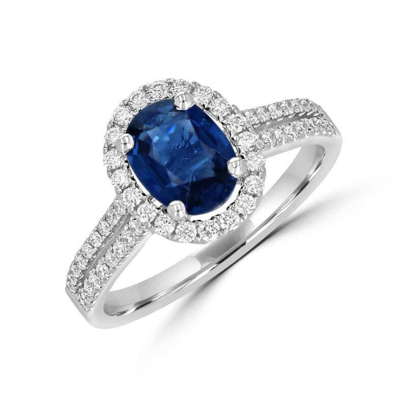 JCX392336: 6X8 OVAL SAPPHIRE HALO WITH TWO ROWS ROUND DIAMONDS ON SHANK RING