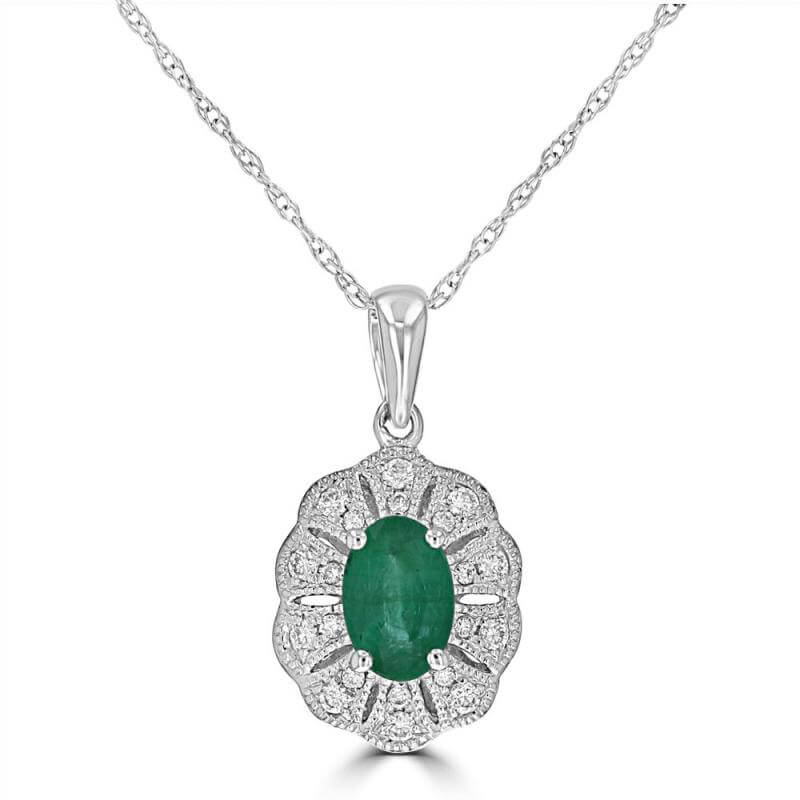 JCX392340: 4X6 OVAL EMERALD HALO PENDANT (CHAIN NOT INCLUDED)