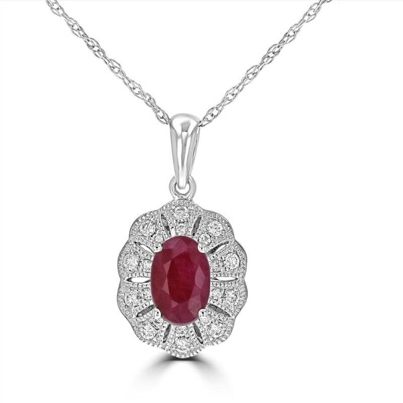 JCX392341: 4X6 OVAL RUBY HALO PENDANT (CHAIN NOT INCLUDED)
