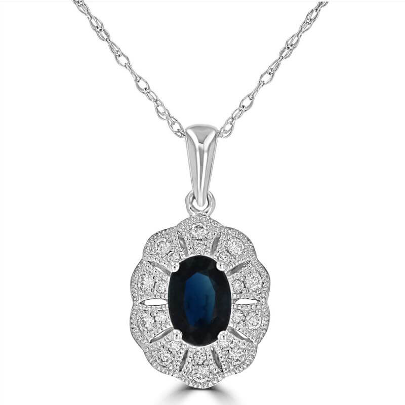 JCX392342: 4X6 OVAL SAPPHIRE HALO PENDANT (CHAIN NOT INCLUDED)