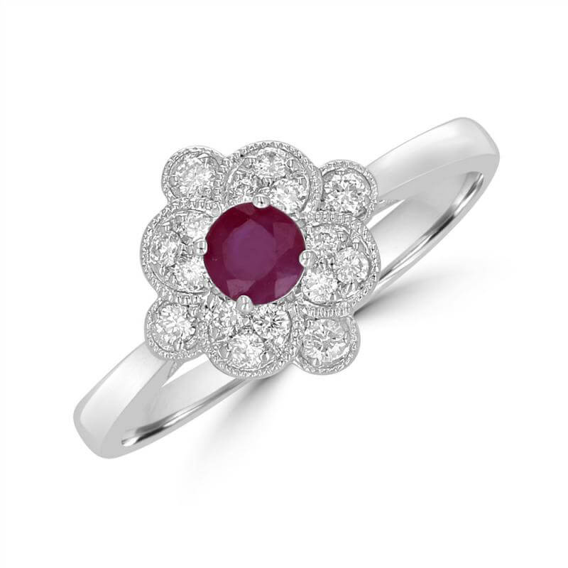 JCX392346: 4MM ROUND RUBY SURROUNDED BY DIAMONDS RING