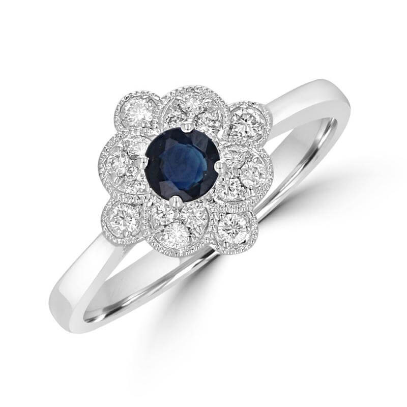 JCX392347: 4MM ROUND SAPPHIRE SURROUNDED BY DIAMONDS RING
