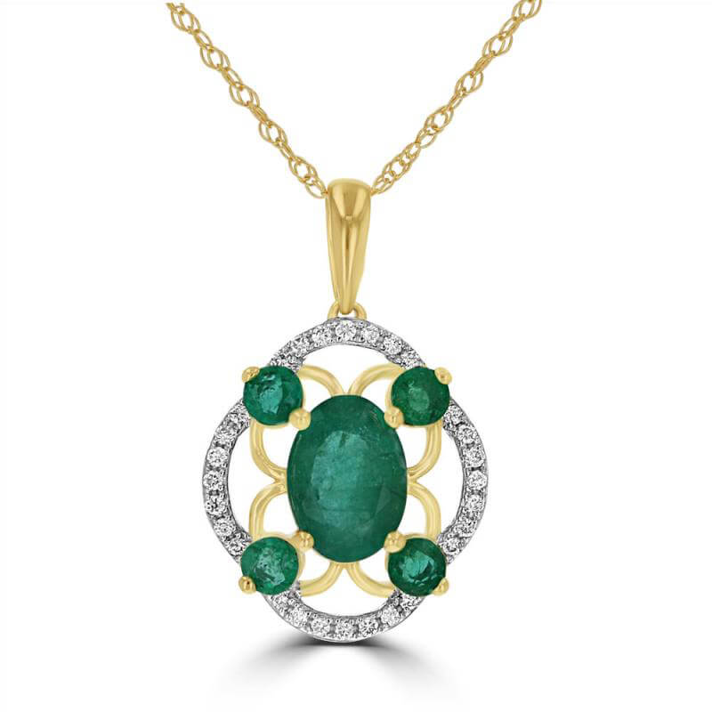 5X7 OVAL EMERALD SURROUNDED BY ROUND EMERALDS AND DIAMONDS PENDANT (CHAIN NOT...