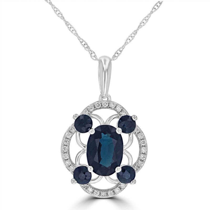 JCX392349: 5X7 OVAL SAPPHIRE SURROUNDED BY SAPPHIRES AND DIAMONDS PENDANT (CHAIN NOT INCLUDED)