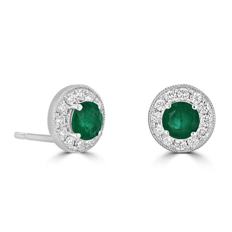 4MM ROUND EMERALD HALO EARRINGS