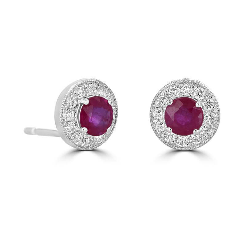 4MM ROUND RUBY HALO EARRINGS