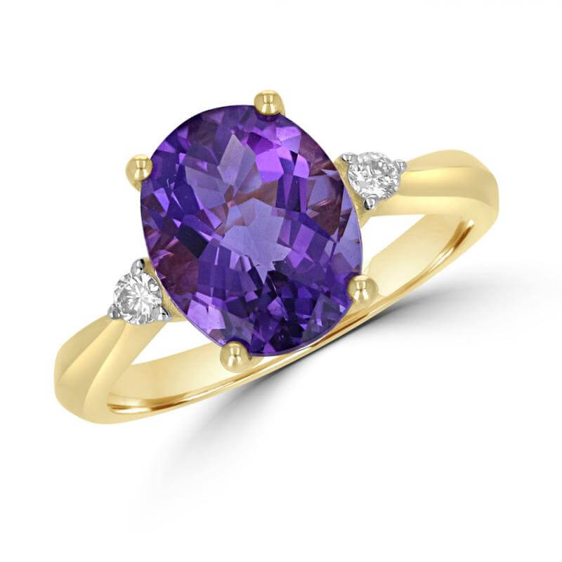 JCX392356: 9X11 OVAL CHECKERED AMETHYST WITH ONE DIAMOND ON EACH SIDE RING