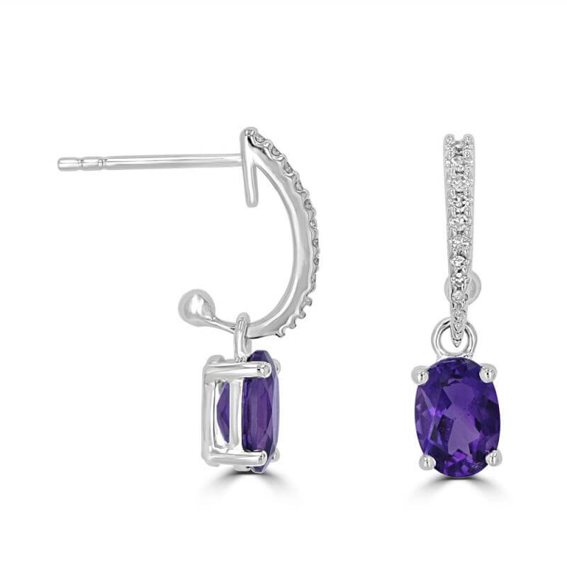 5X7 OVAL AMETHYST WITH ROUND DIAMOND DANGLE EARRINGS